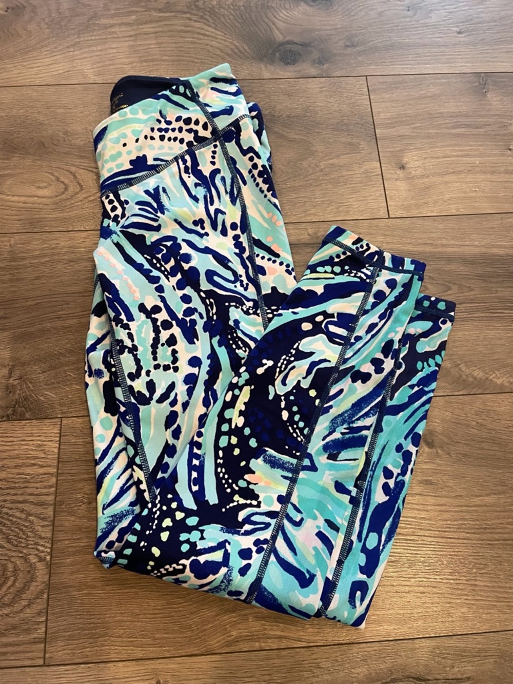 Lilly Pulitzer Blue Aqua Print Leggings - Small EUC